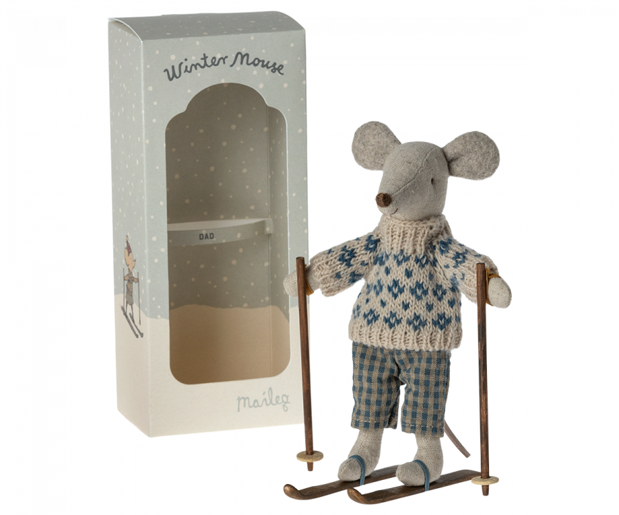 Maileg winter mouse dad with ski set