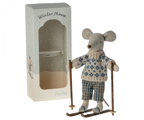 Maileg winter mouse dad with ski set