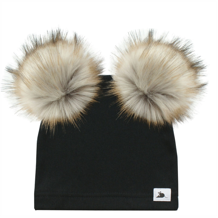 The Double Pom Beanie - made in Canada Black