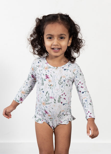 "Isla" children's upf50+ rashguard ruffle swimsuit