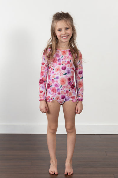 "mila" children's upf50+ rashguard ruffle swimsuit