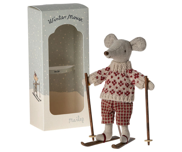 Maileg winter mouse mum with ski set
