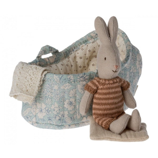 PREORDER Maileg rabbit in carry cot - 3 assorted colours
