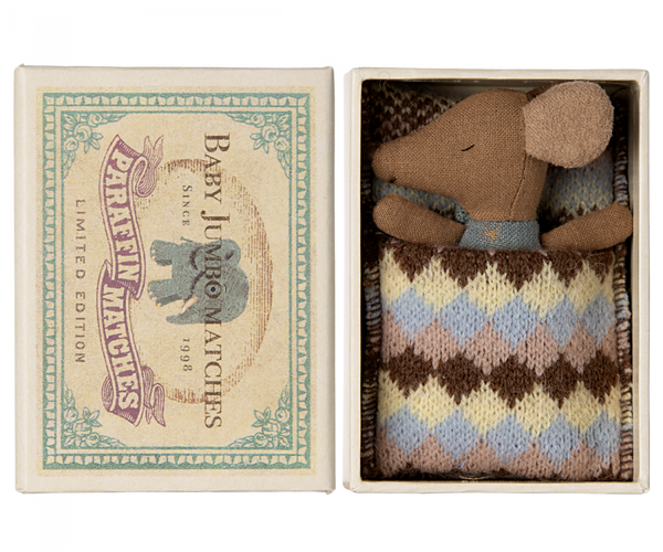 Maileg Sleepy Wakey Mouse in Matchbox - Blue (Baby Mouse)