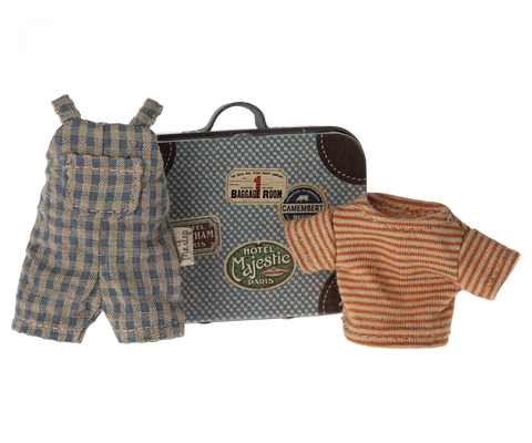 PRE-ORDER Maileg Overalls and shirt in suitcase, Big brother mouse