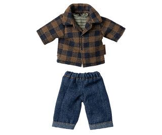 Maileg  Brown checked shirt and pants, Dad mouse