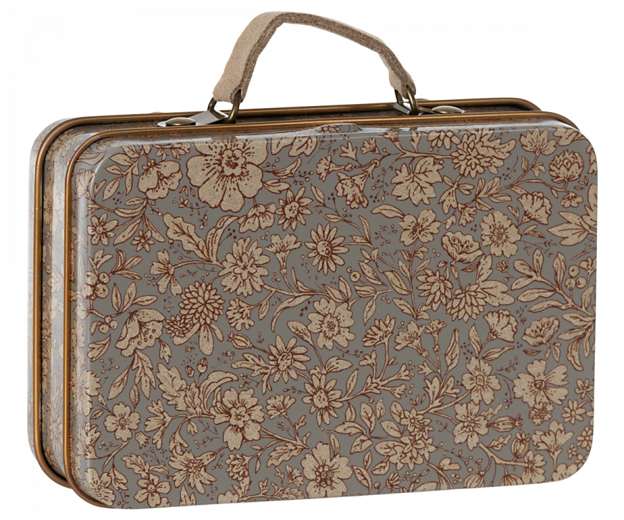 maileg metal suitcase, small blossom grey