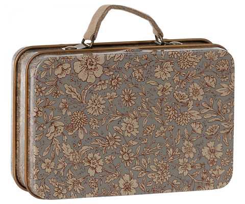 maileg metal suitcase, small blossom grey
