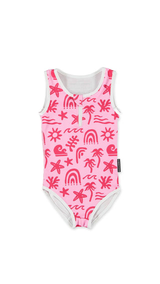 Beach & Bandits TROPICAL VIBES PINK UPF50+ Swimsuit Sleeveless