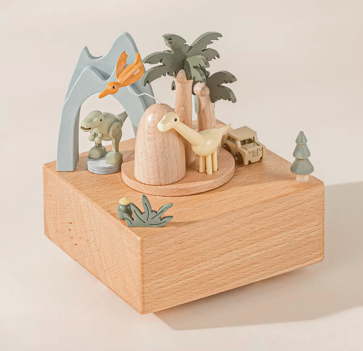 wooden music box dinosaur world