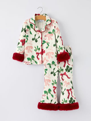 NEW Softest 2 pc holiday Pyjamas with Fur trim