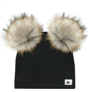 The Double Pom Beanie - made in Canada Black