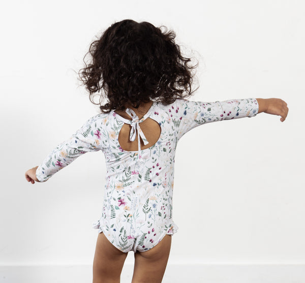 "Isla" children's upf50+ rashguard ruffle swimsuit