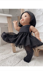 Doll clothing set Black bodysuit, ultra fluffy tutu and sparkle Minikane tights