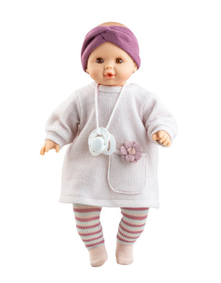 Paola Reina Sonia soft cm doll with sleepy brown eyes, pacifier, knit dress