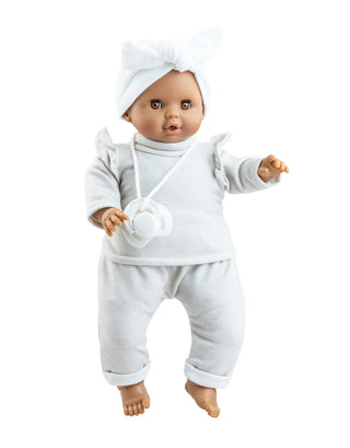 Paola Reina Sonia soft cm doll with sleepy brown eyes, pacifier, polka dot outfit