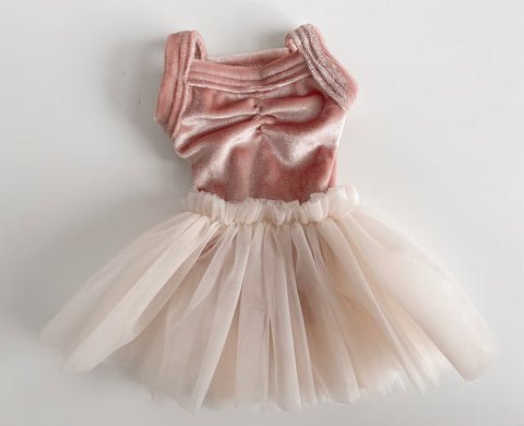 blush velvet leotard + ultra tulle skirt set for 34 or 38 cm doll