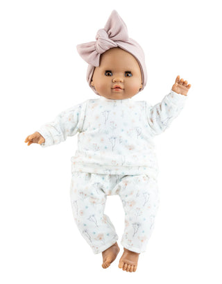 Paola Reina Alberta soft doll with sleepy brown eyes and complete outfit in gift box