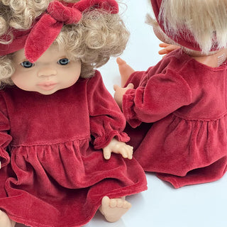Red velvet dress for 38/34/32 cm doll