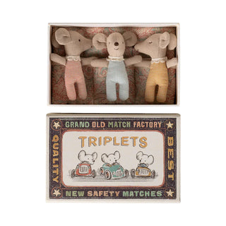 PRE-ORDER Maileg Triplets in Matchbox - Checker (Baby Mice)