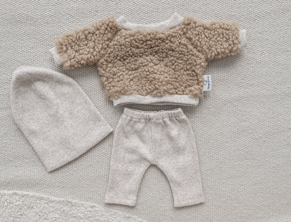 softest caramel teddy sweater and legging set for doll