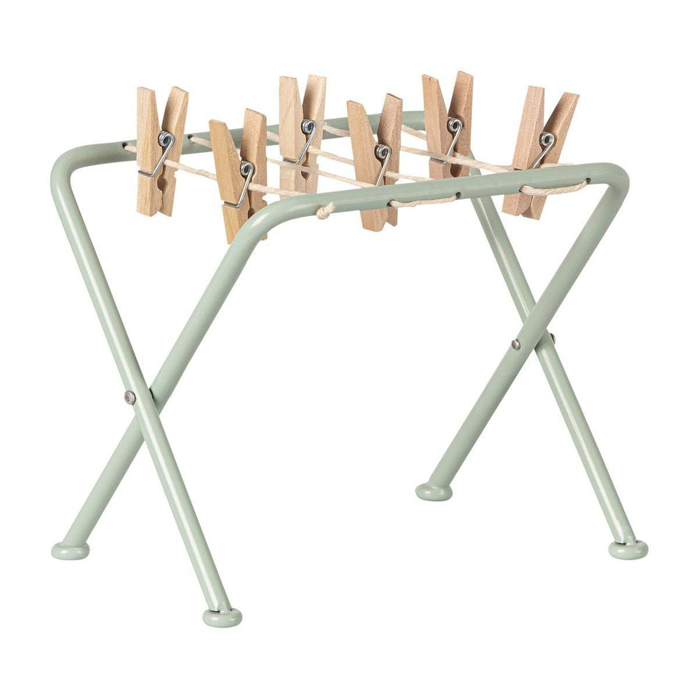 Maileg miniature clothes drying rack with wooden pegs