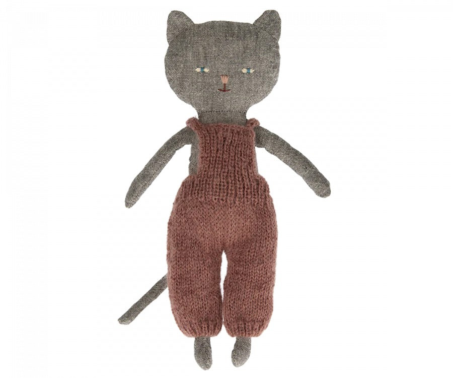 maileg chatton kitten wearing knitwear grey
