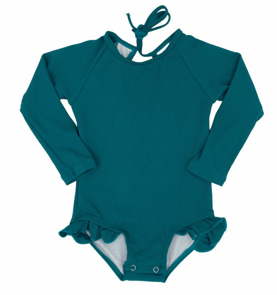 "ocean" children's upf50+ rashguard ruffle swimsuit