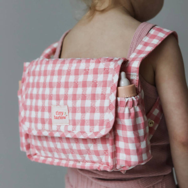 Tiny Harlow Convertible Doll's Nappy Bag Set - Blush Gingham