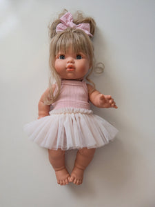 blush ribbed set, hair bow + tulle skirt 4 pc set for 34 or 38 cm doll