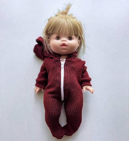 rust soft ribbed hooded zipper one piece for 34/37/38 cm doll