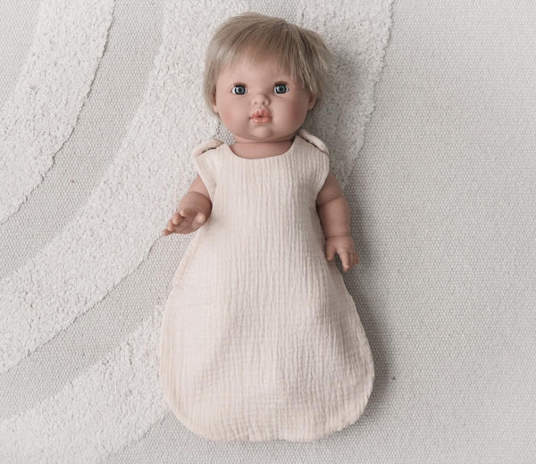 Muslin cotton sleeping bag for 34 cm doll