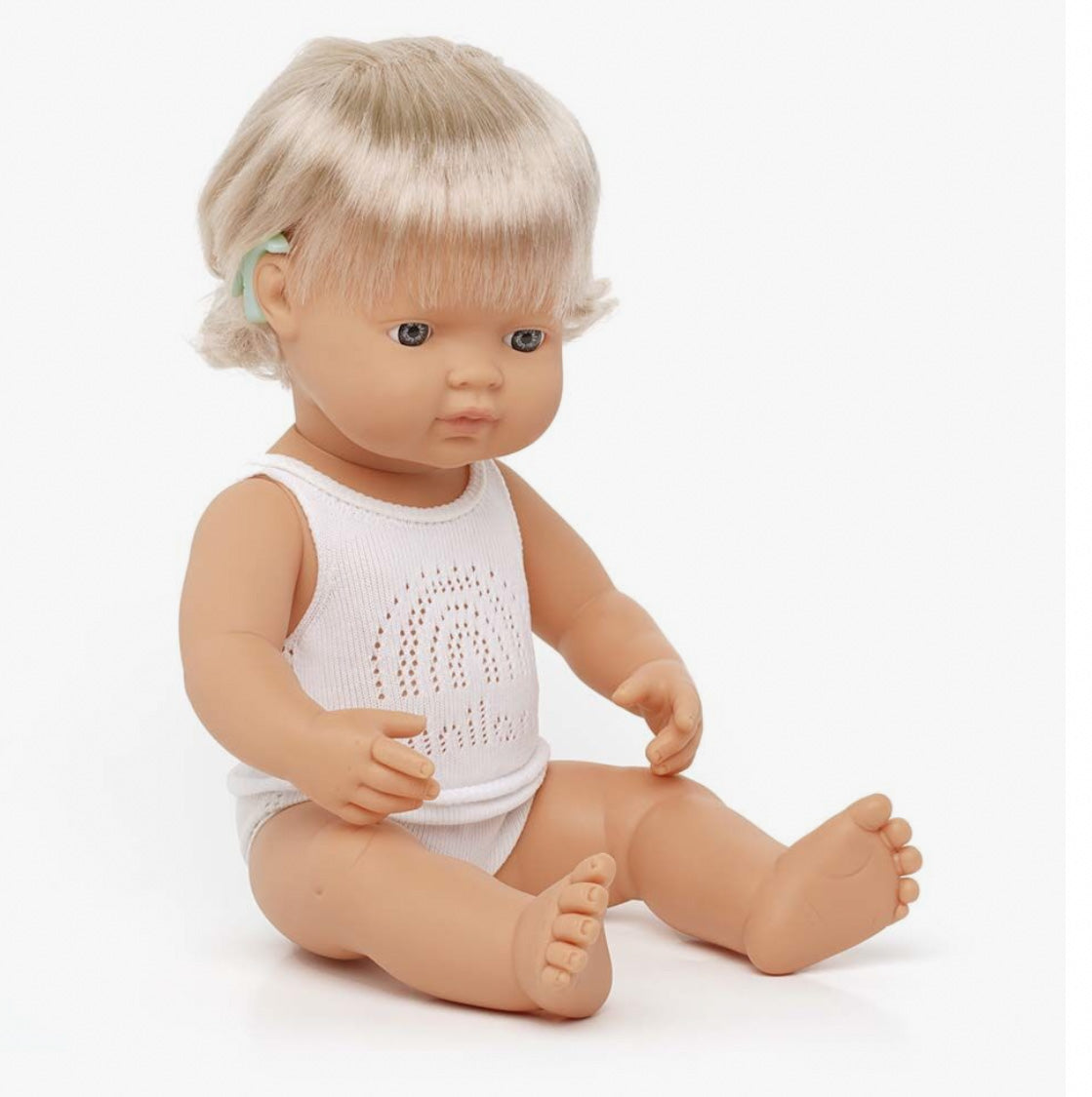 NEW miniland doll blonde european girl with hearing implant 38 cm