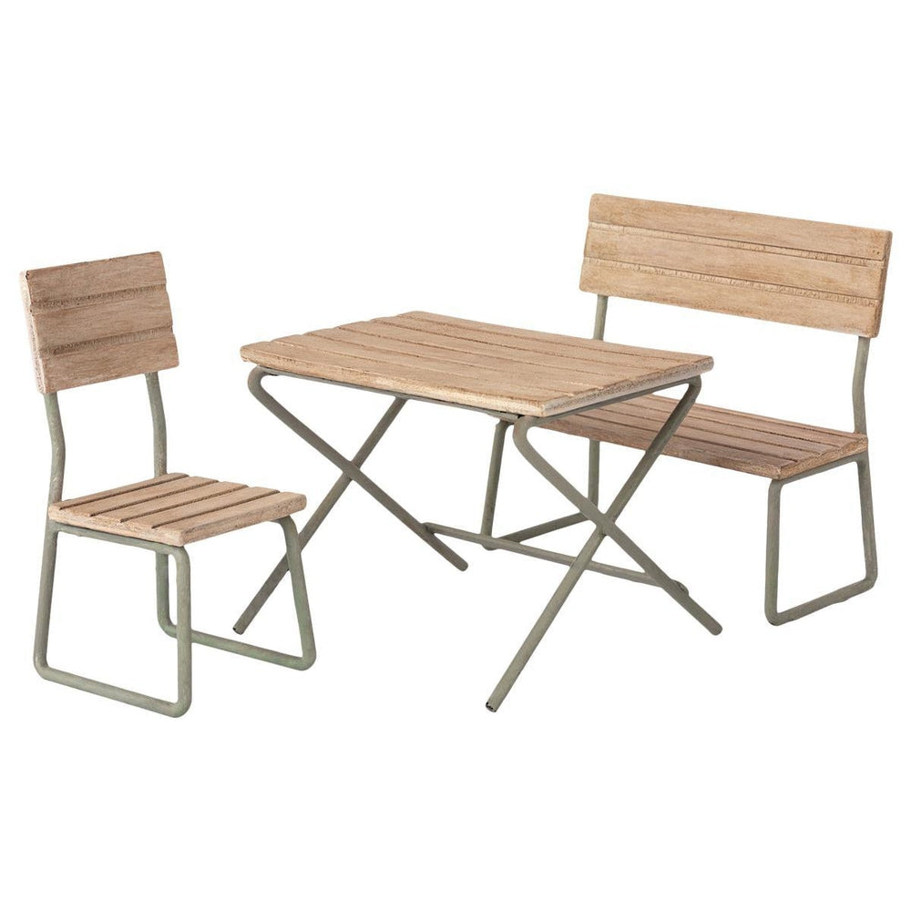 maileg garden table with chair and bench