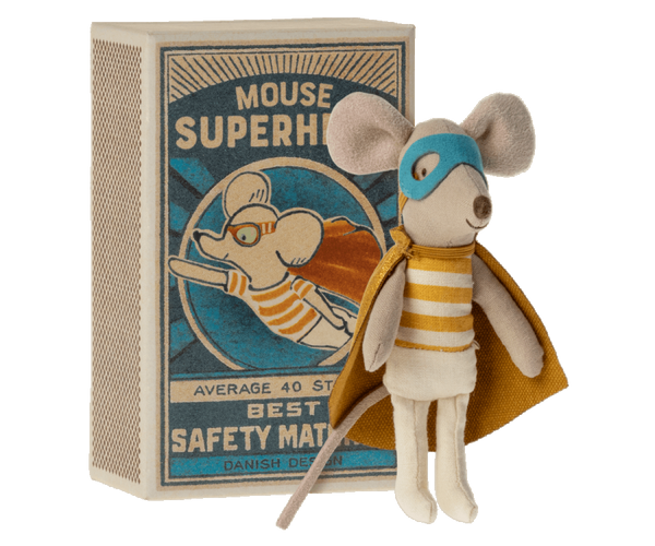 maileg super hero little brother mouse in matchbox